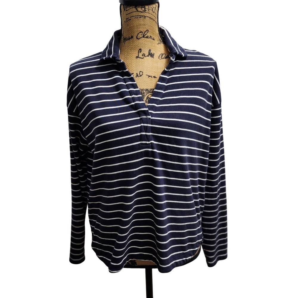 Garnet Hill Striped Pullover Top Organic Cotton Long Sleeve Navy White M